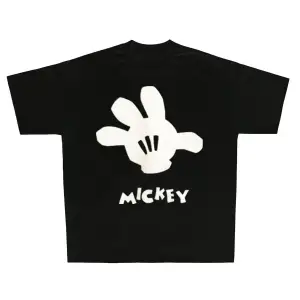 Unique----Unisex Kadın Erkek Mickey Mous Özel Baskılı Oversize Pamuk Penye T-shirt Siyah