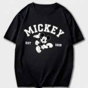 Unique----Unisex Kadın Erkek Mickey Mous Özel Baskılı Oversize Pamuk Penye T-shirt Siyah
