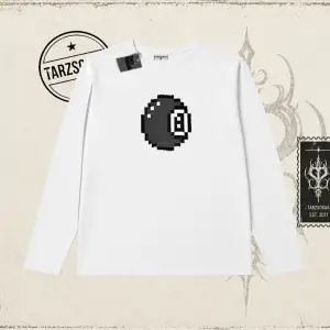 Unisex 8 Ball Biskilet Yaka  Long Sleeve Beyaz