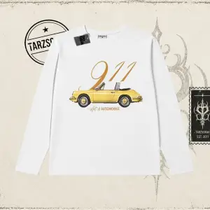 Unisex 911 Art and Automobile Biskilet Yaka  Long Sleeve Beyaz
