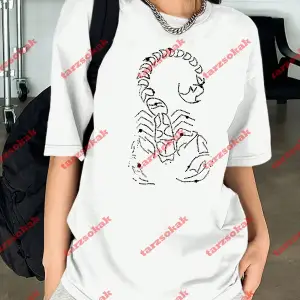 Unisex Akrep Baskılı Tshirt Beyaz