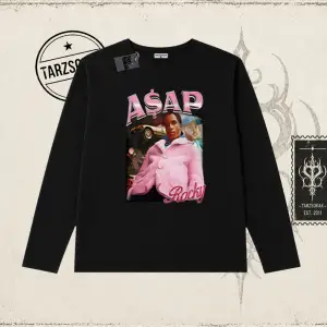 Unisex Asap Rocky Biskilet Yaka  Long Sleeve Beyaz