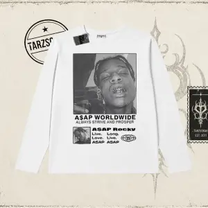 Unisex Asap Worldwide Biskilet Yaka  Long Sleeve Beyaz
