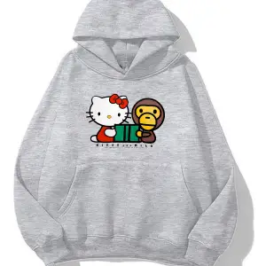 unisex Bape Baskılı oversize sweatshirt gri
