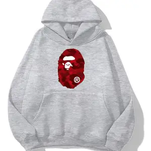 unisex Bape Baskılı oversize sweatshirt gri