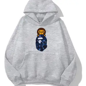 unisex Bape Baskılı oversize sweatshirt gri