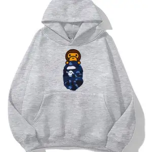 unisex Bape Baskılı oversize sweatshirt gri