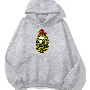 unisex Bape Baskılı oversize sweatshirt gri