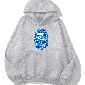 unisex Bape Baskılı oversize sweatshirt gri