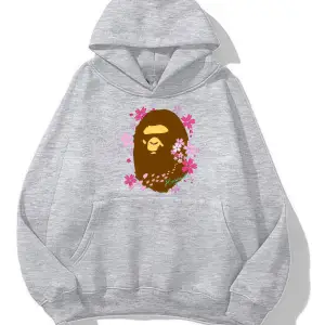 unisex Bape Baskılı oversize sweatshirt gri