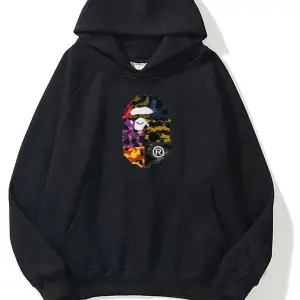unisex Bape Baskılı oversize sweatshirt siyah gri