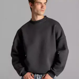 Unisex Basic Bisiklet Yaka Sweatshirt Gri