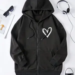 Ünisex Basic Slim Fit Kapüşonlu Fermuarlı Cepli Sweatshirt Nar Çiçeği Siyah