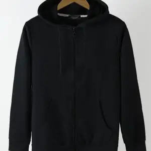 Ünisex Basic Slim Fit Kapüşonlu Fermuarlı Cepli Sweatshirt Siyah