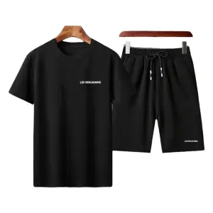 Unisex Baskılı Bisiklet Yaka Siyah Tişört Ve Siyah Bermuda Şort 2li Set Alt Üst