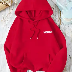 Unisex Baskılı Kapşonlu Sweatshirt Kırmızı