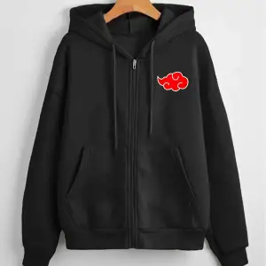 Unisex Baskılı Kapüşonlu Fermuarlı Sweatshirt Siyah