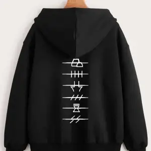 Unisex Baskılı Kapüşonlu Fermuarlı Sweatshirt Siyah