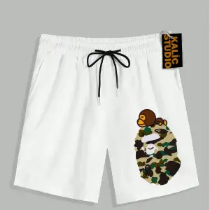 UNİSEX Bay Bape Desenli Beyaz Yazlık ŞORT