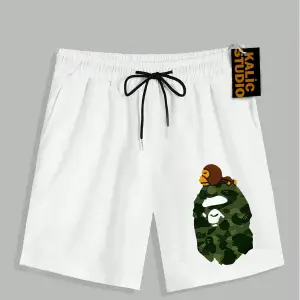 UNİSEX Bay Bape Desenli Beyaz Yazlık ŞORT