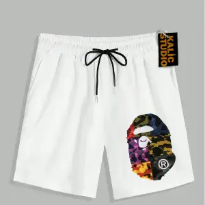 UNİSEX Bay Bape Desenli Beyaz Yazlık ŞORT