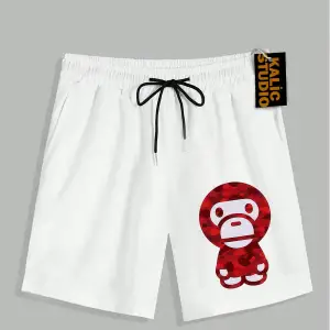 UNİSEX Bay Bape Desenli Beyaz Yazlık ŞORT