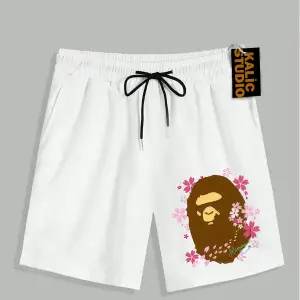 UNİSEX Bay Bape Desenli Beyaz Yazlık ŞORT