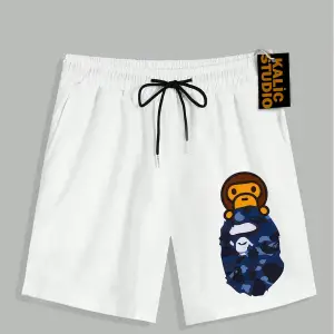 UNİSEX Bay Bape Desenli Beyaz Yazlık ŞORT