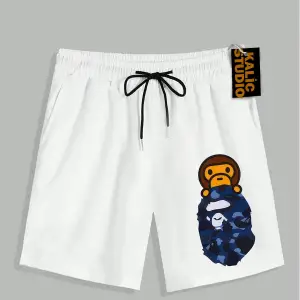 UNİSEX Bay Bape Desenli Beyaz Yazlık ŞORT