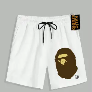 UNİSEX Bay Bape Desenli Beyaz Yazlık ŞORT