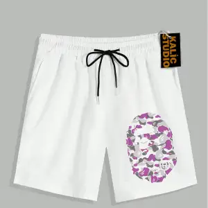 UNİSEX Bay Bape Desenli Beyaz Yazlık ŞORT