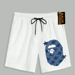 UNİSEX Bay Bape Desenli Beyaz Yazlık ŞORT