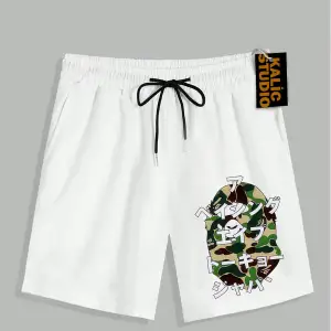 UNİSEX Bay Bape Desenli Beyaz Yazlık ŞORT