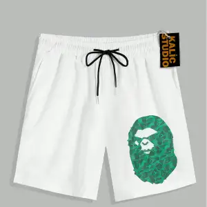 UNİSEX Bay Bape Desenli Beyaz Yazlık ŞORT
