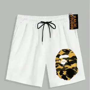 UNİSEX Bay Bape Desenli Beyaz Yazlık ŞORT