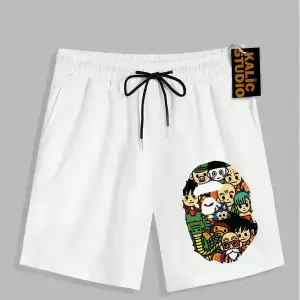 UNİSEX Bay Bape Desenli Beyaz Yazlık ŞORT