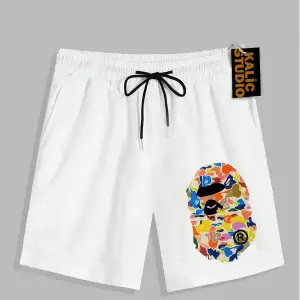UNİSEX Bay Bape Desenli Beyaz Yazlık ŞORT