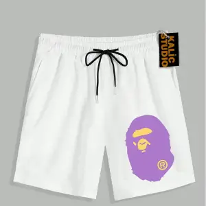 UNİSEX Bay Bape Desenli Beyaz Yazlık ŞORT