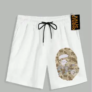 UNİSEX Bay Bape Desenli Beyaz Yazlık ŞORT