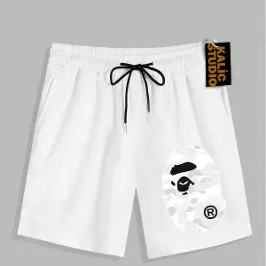 UNİSEX Bay Bape Desenli Beyaz Yazlık ŞORT