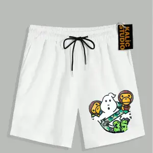 UNİSEX Bay Bape Desenli Beyaz Yazlık ŞORT