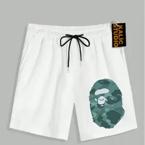 UNİSEX Bay Bape Desenli Beyaz Yazlık ŞORT