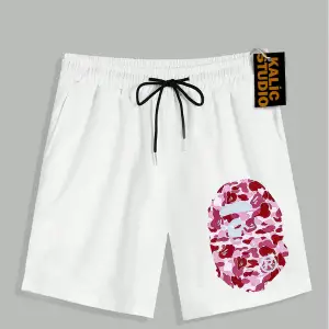 UNİSEX Bay Bape Desenli Beyaz Yazlık ŞORT