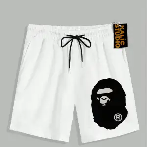 UNİSEX Bay Bape Desenli Beyaz Yazlık ŞORT