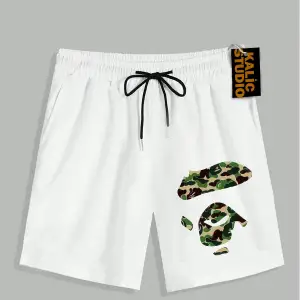 UNİSEX Bay Bape Desenli Beyaz Yazlık ŞORT
