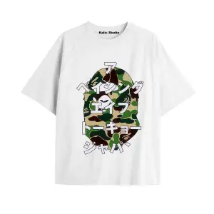 UNİSEX Bay Bape Desenli Beyaz Yazlık T-shirt
