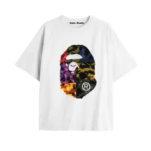 UNİSEX Bay Bape Desenli Beyaz Yazlık T-shirt