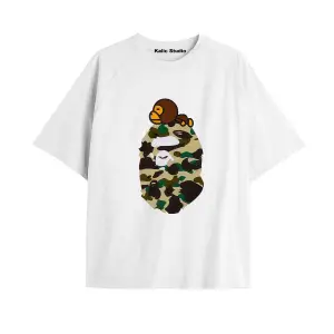 UNİSEX Bay Bape Desenli Beyaz Yazlık T-shirt