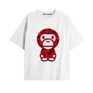 UNİSEX Bay Bape Desenli Beyaz Yazlık T-shirt