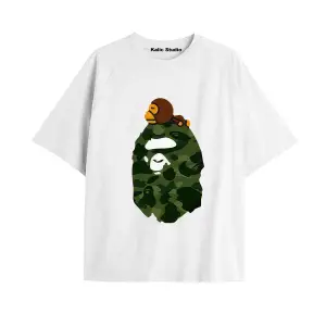 UNİSEX Bay Bape Desenli Beyaz Yazlık T-shirt